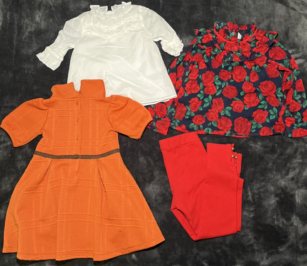 Lot Of 4 Janie And Jack Girls Clothing Sizes 4, 5, 6 Rose Tops Dress Pants Event
